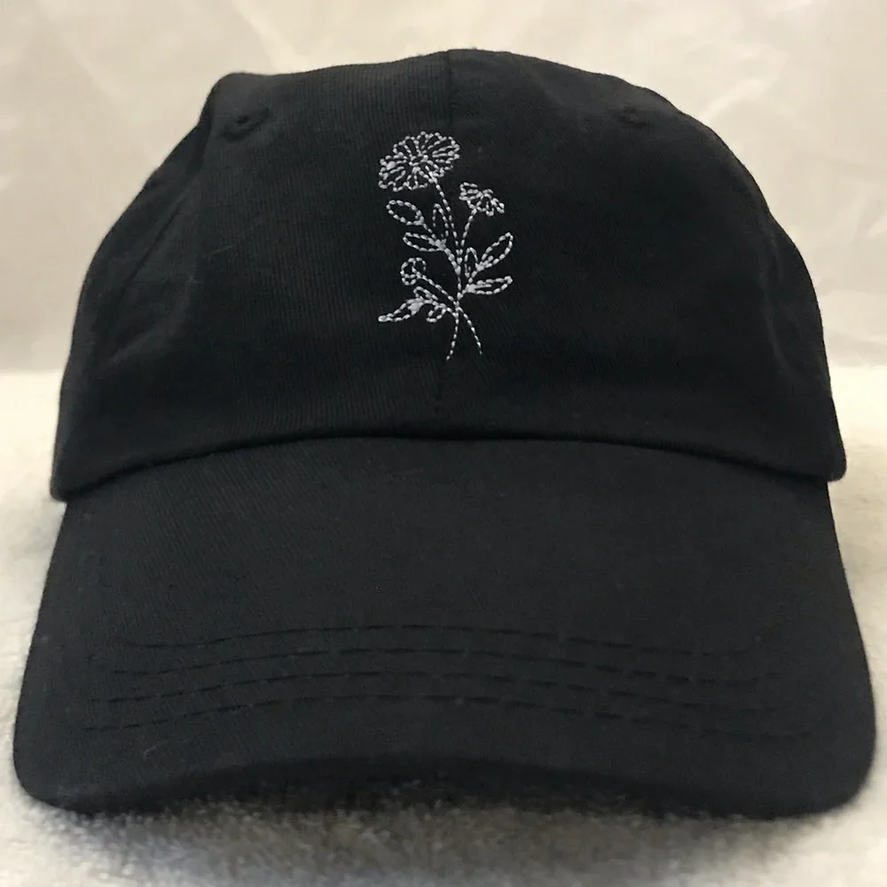 Women's Adjustable Black & White Flower Cap